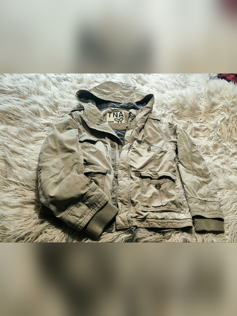 TNA Quilted-Lined Hooded Jacket in Taupe